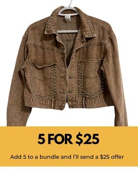 Studded Brown Cropped Denim Jacket - Women